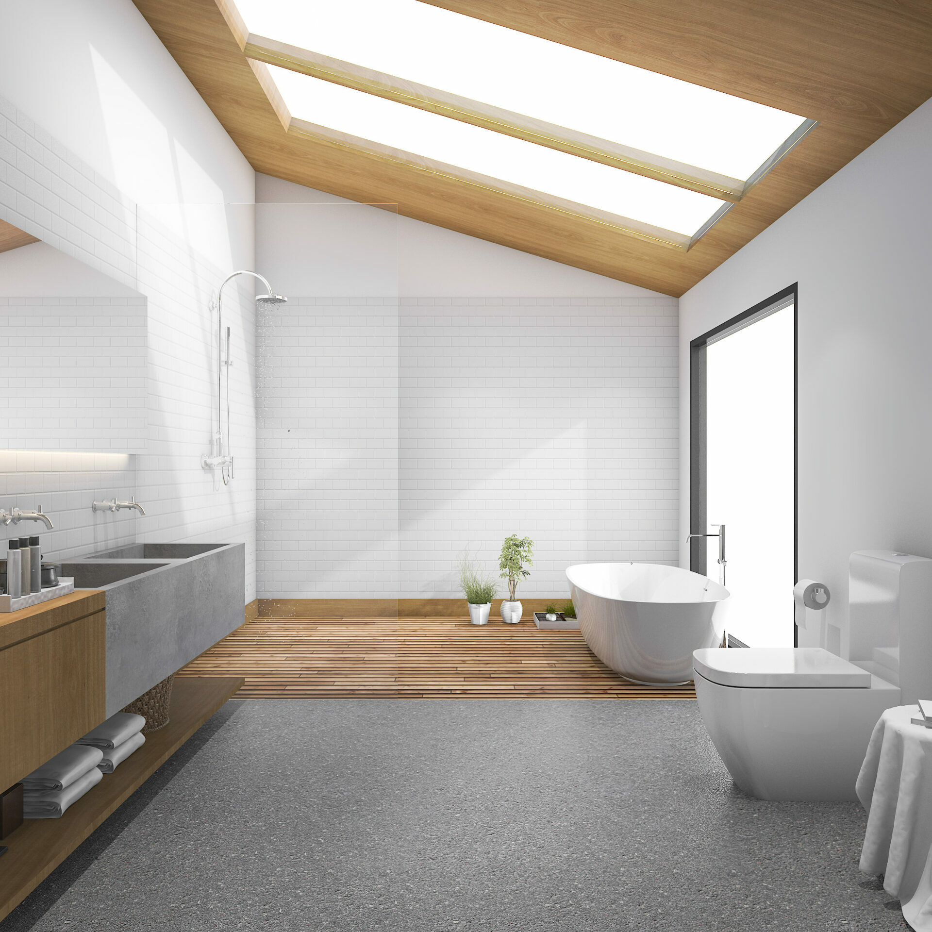 3d rendering skylight wood roof with modern design bathroom and toilet- strategy in your marketing activities