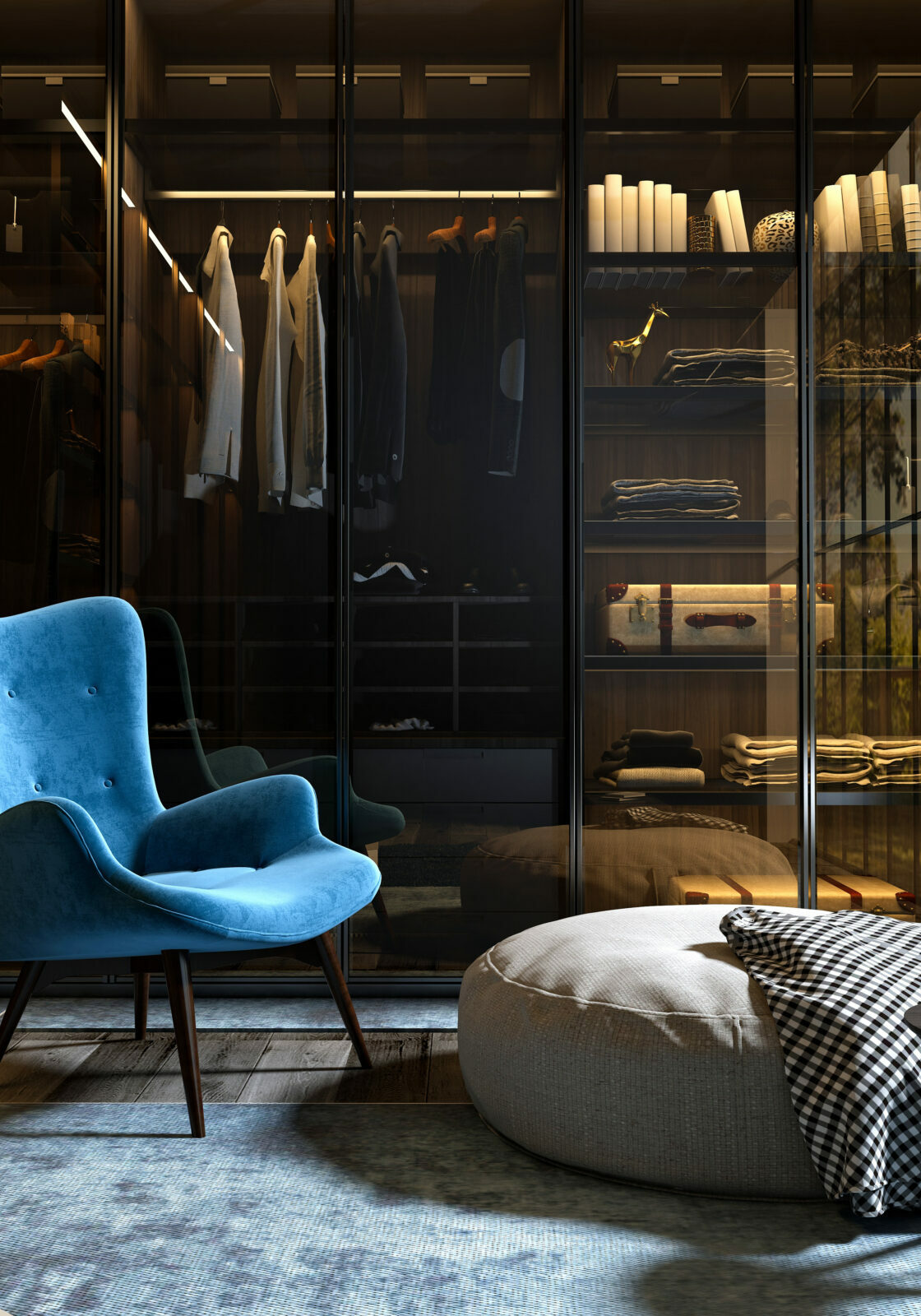3d render of dress room, wardrobe